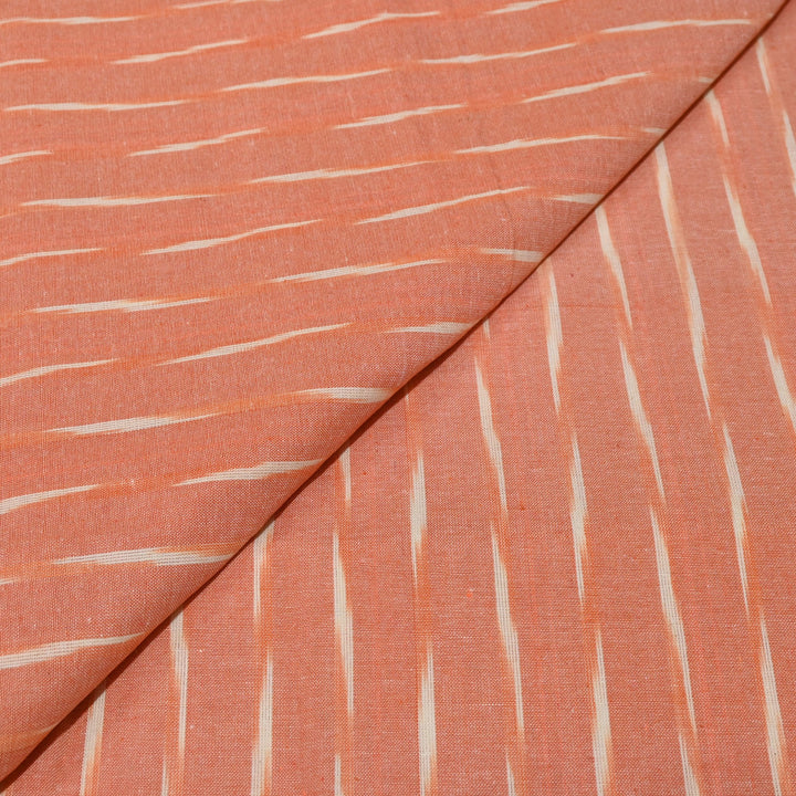 Coral Peach Color Cotton Ikkat Print Fabric-000674-16