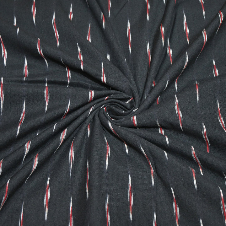 Black Color Cotton Ikkat Print Fabric-000674-19