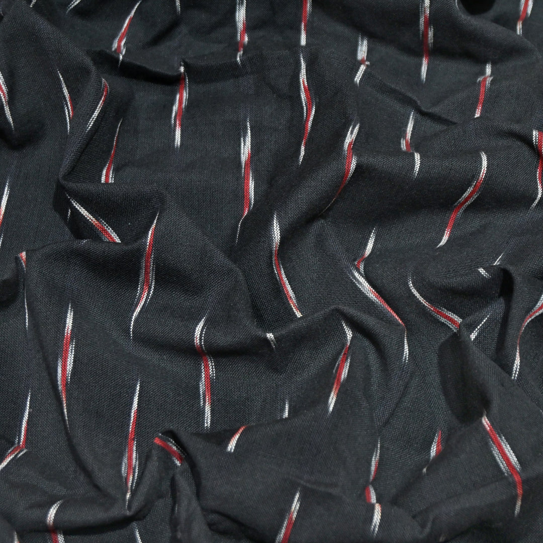 Black Color Cotton Ikkat Print Fabric-000674-19