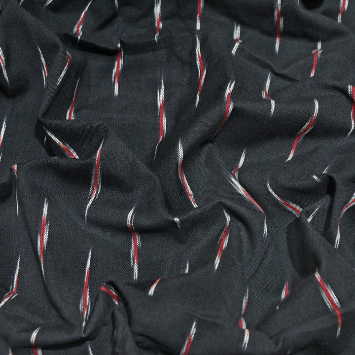 Black Color Cotton Ikkat Print Fabric-000674-19