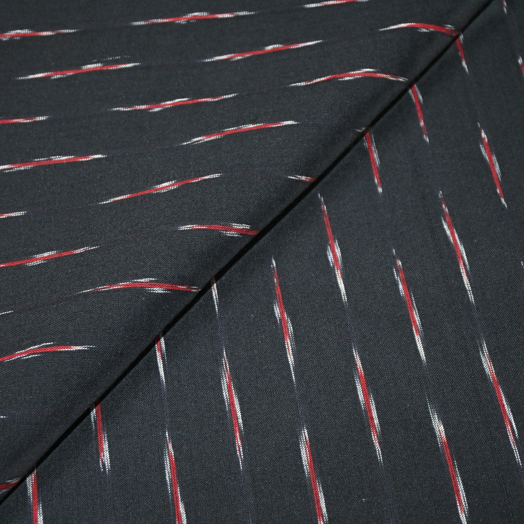Black Color Cotton Ikkat Print Fabric-000674-19