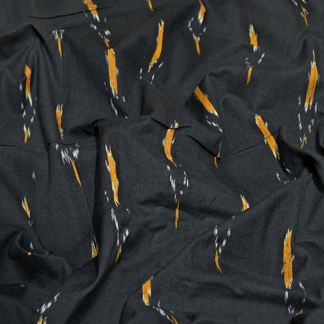 Black Color Cotton Ikkat Print Fabric-000674-20
