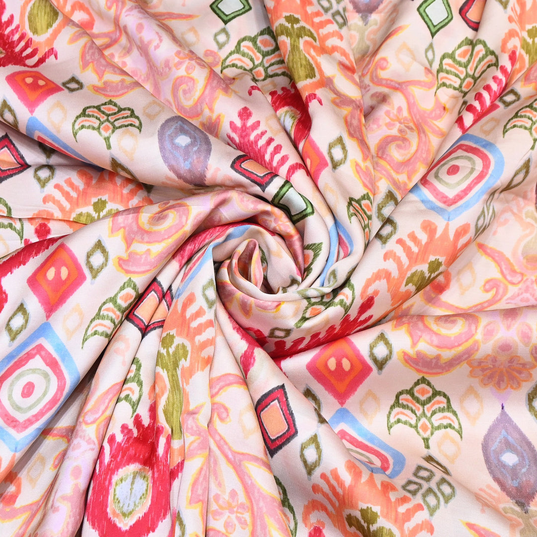 Elegant Modal Satin Digital Print Fabric 6 – Soft Luxury Designer Fabric - 001416- T4