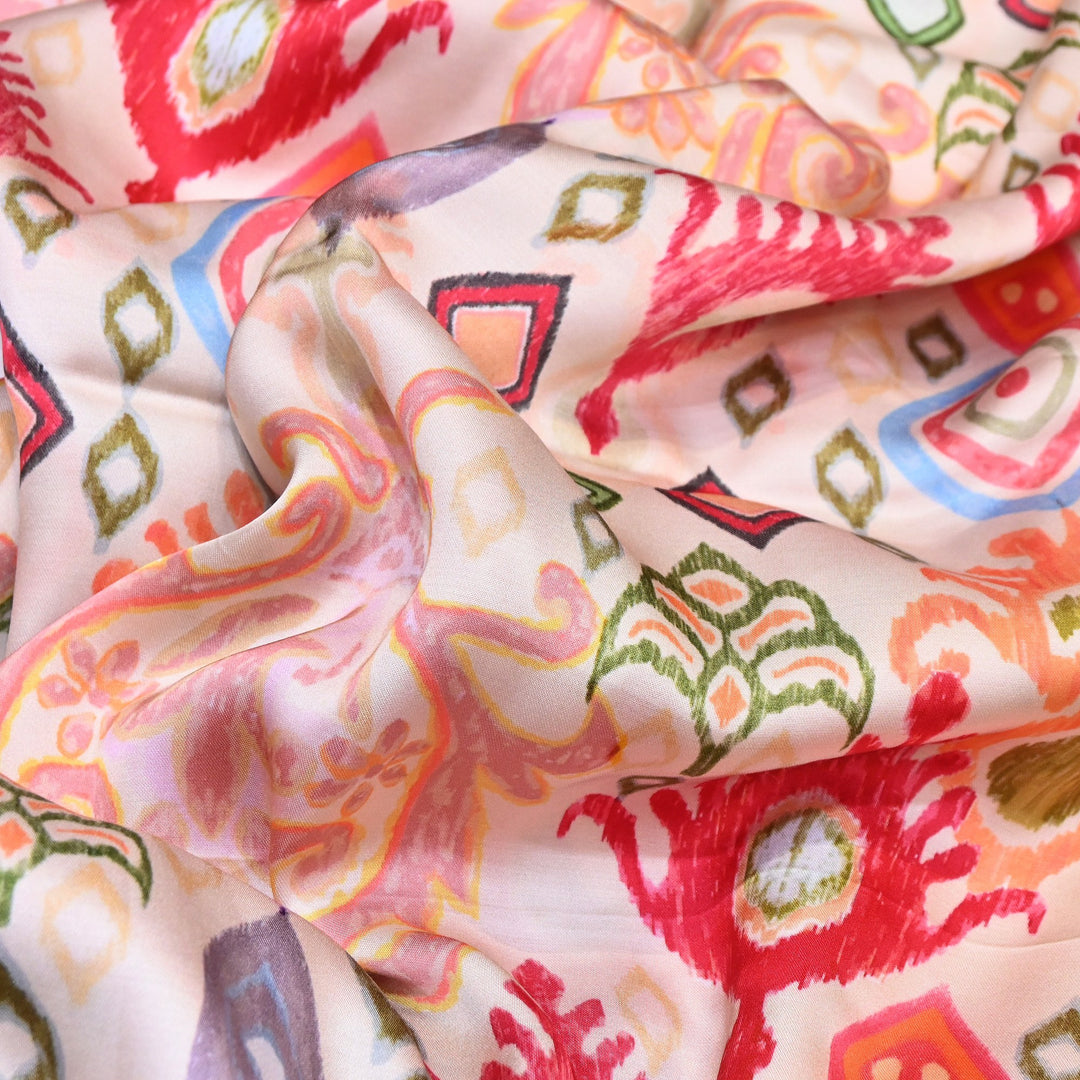 Elegant Modal Satin Digital Print Fabric 6 – Soft Luxury Designer Fabric - 001416- T4