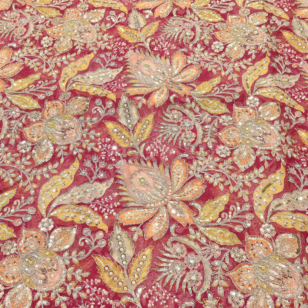 Dyed Viscose Organza Positional Print with Zari & Sequin Embroidery Fabric | V3670C-3