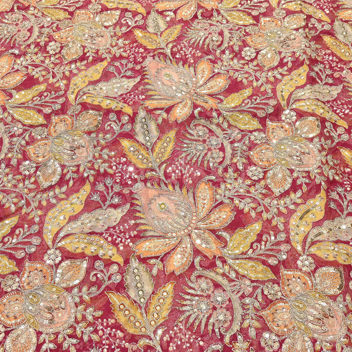 Dyed Viscose Organza Positional Print with Zari & Sequin Embroidery Fabric | V3670C-3