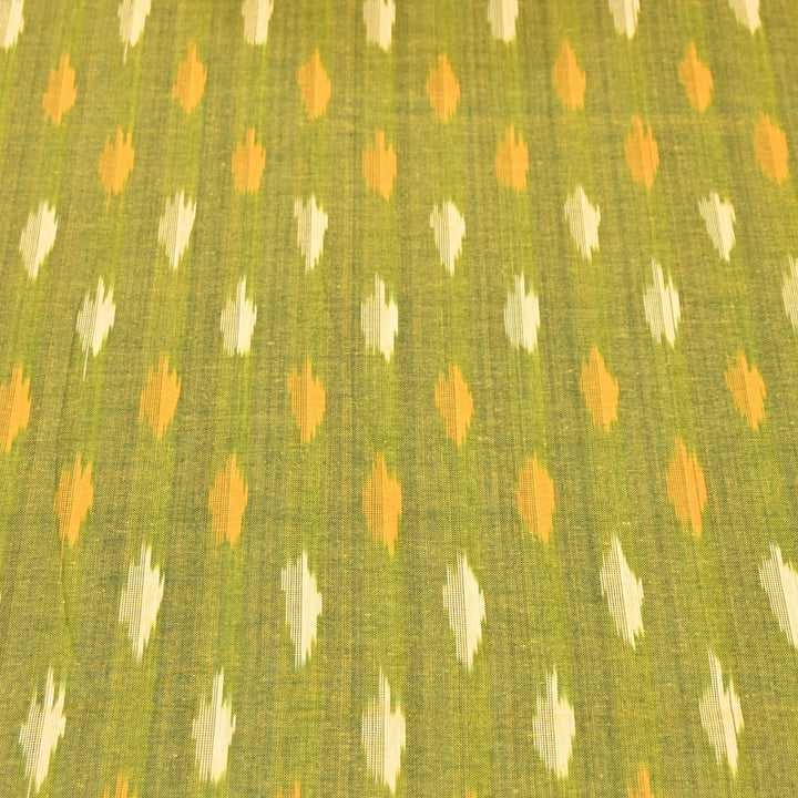Green Color Cotton Ikkat Print Fabric-000674-22