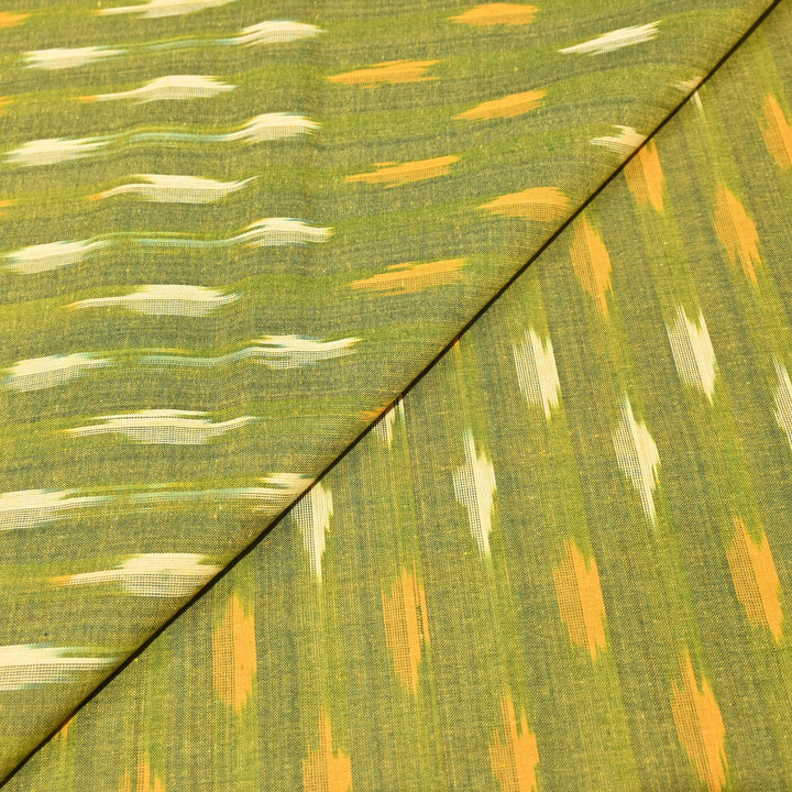 Green Color Cotton Ikkat Print Fabric-000674-22
