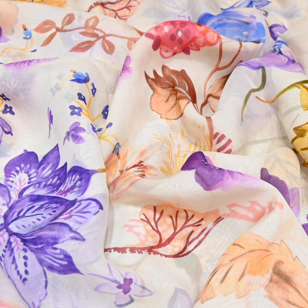 Premium Viscose Organza Digital Print Floral Designer Fabric 001665-1