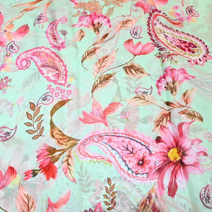 Premium Viscose Organza Digital Print Floral Designer Fabric 001665-2