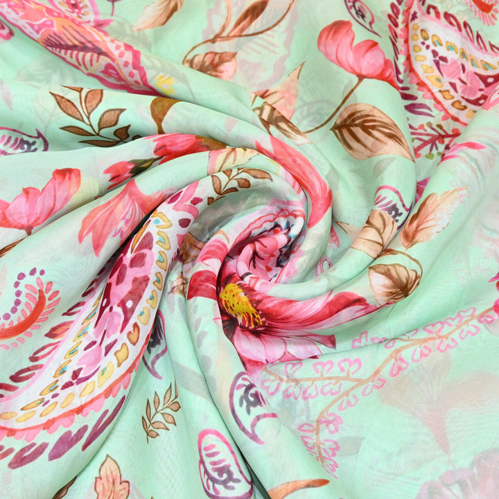 Premium Viscose Organza Digital Print Floral Designer Fabric 001665-2