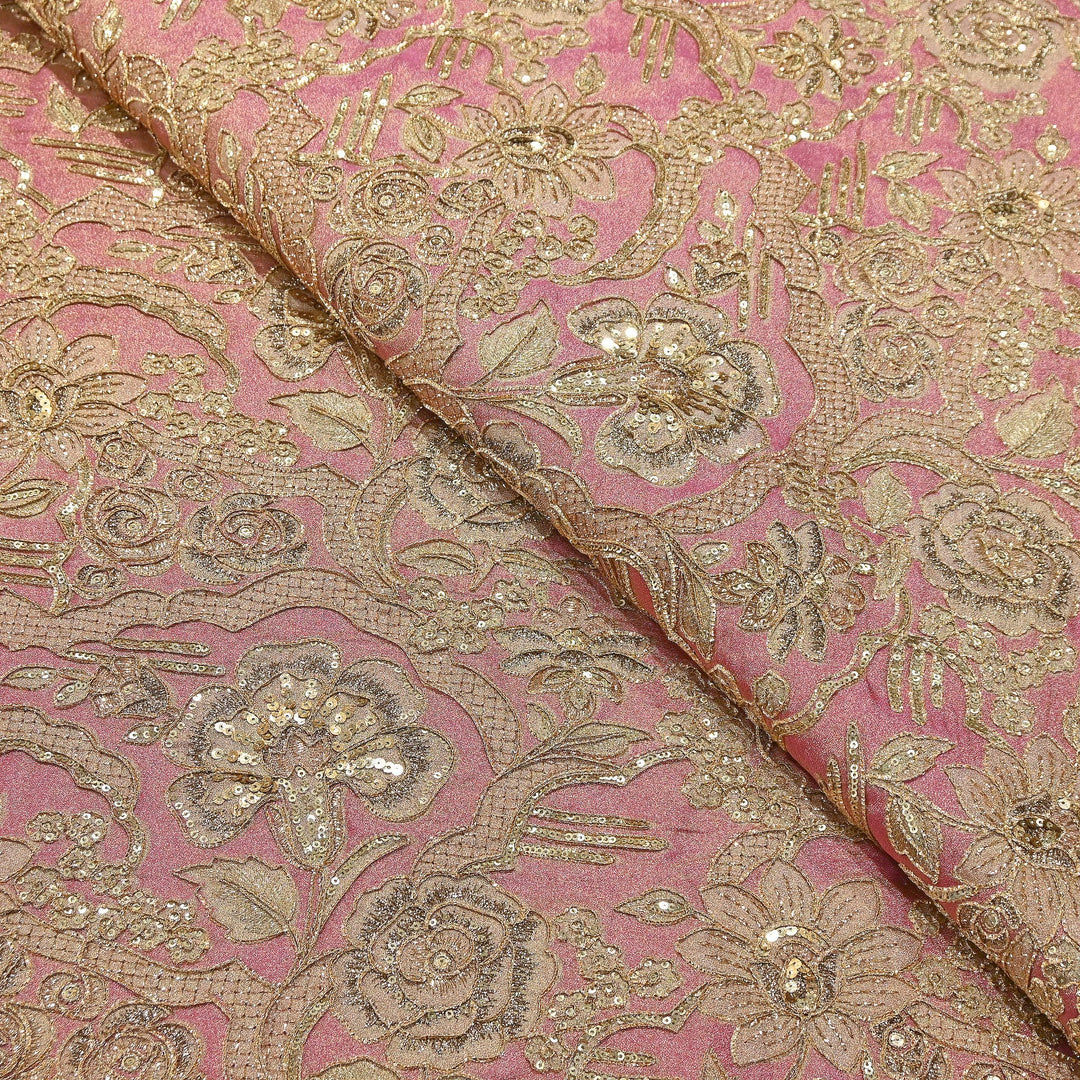 Premium Dyed Tissue Position Print Gota & Sequins Embroidery Fabric | V3671C-1