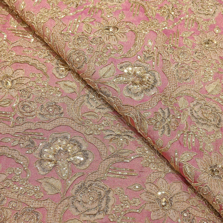 Premium Dyed Tissue Position Print Gota & Sequins Embroidery Fabric | V3671C-1