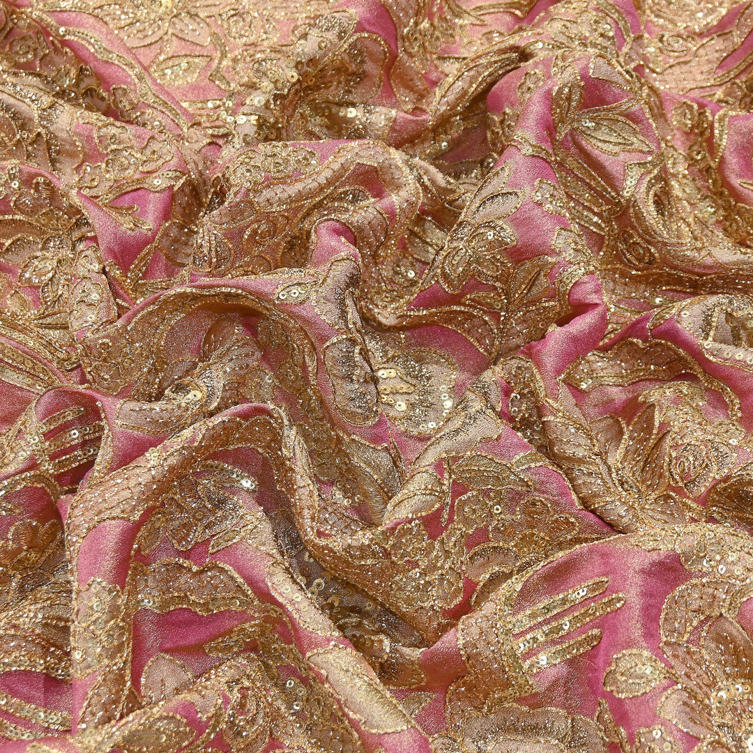 Premium Dyed Tissue Position Print Gota & Sequins Embroidery Fabric | V3671C-1