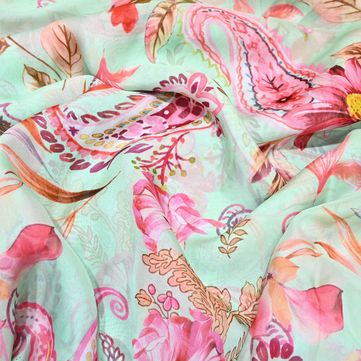 Premium Viscose Organza Digital Print Floral Designer Fabric 001665-2