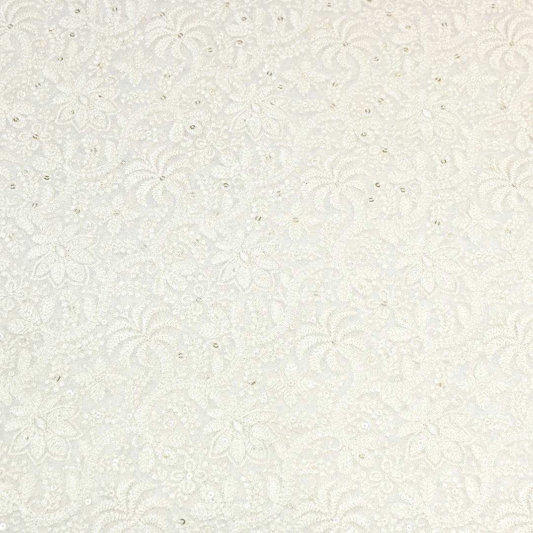 Dyeable Georgette Thread & Sequins Embroidery Fabric 44" – Elegant Designer Fabric ✨SCOR289
