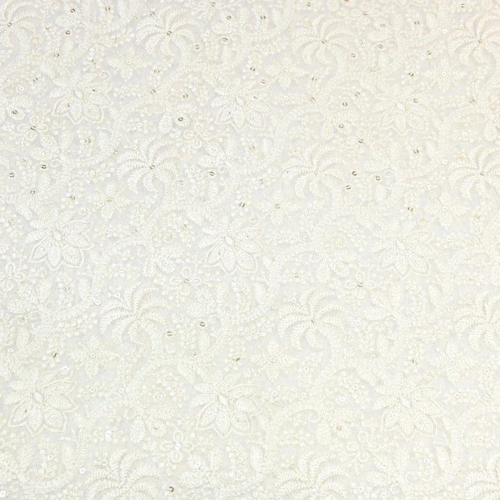 Dyeable Georgette Thread & Sequins Embroidery Fabric 44" – Elegant Designer Fabric ✨SCOR289