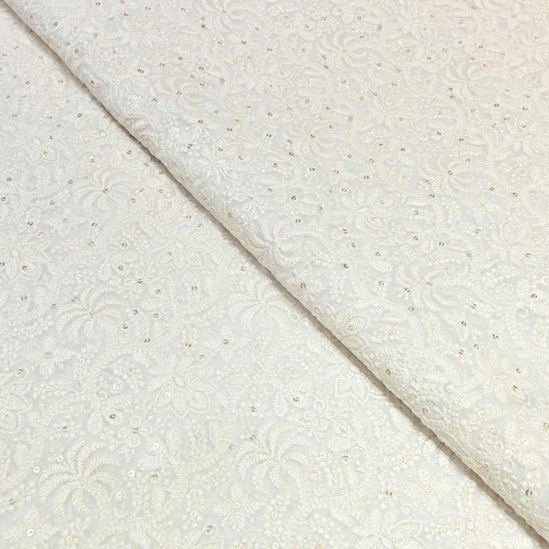 Dyeable Georgette Thread & Sequins Embroidery Fabric 44" – Elegant Designer Fabric ✨SCOR289