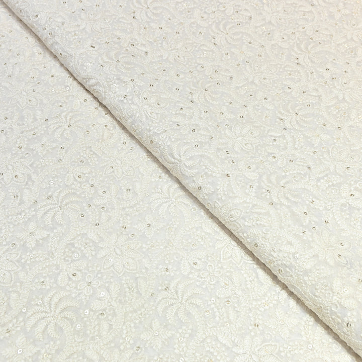 Dyeable Georgette Thread & Sequins Embroidery Fabric 44" – Elegant Designer Fabric ✨SCOR289