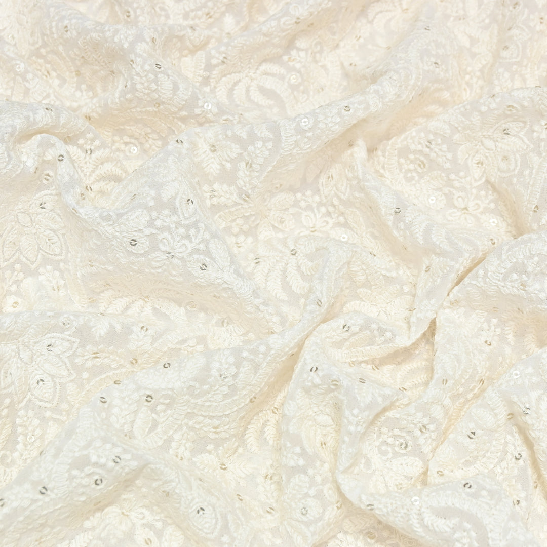 Dyeable Georgette Thread & Sequins Embroidery Fabric 44" – Elegant Designer Fabric ✨SCOR289