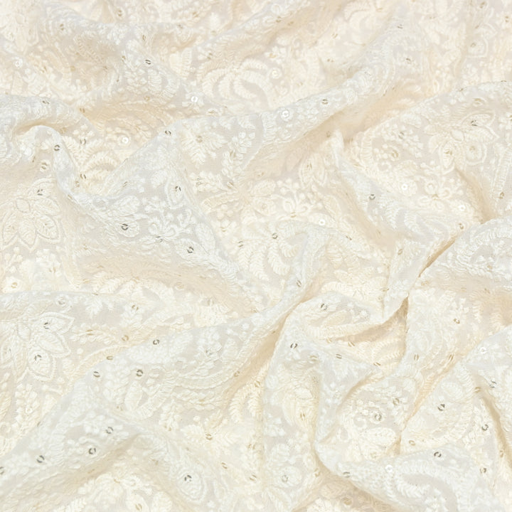 Dyeable Georgette Thread & Sequins Embroidery Fabric 44" – Elegant Designer Fabric ✨SCOR289