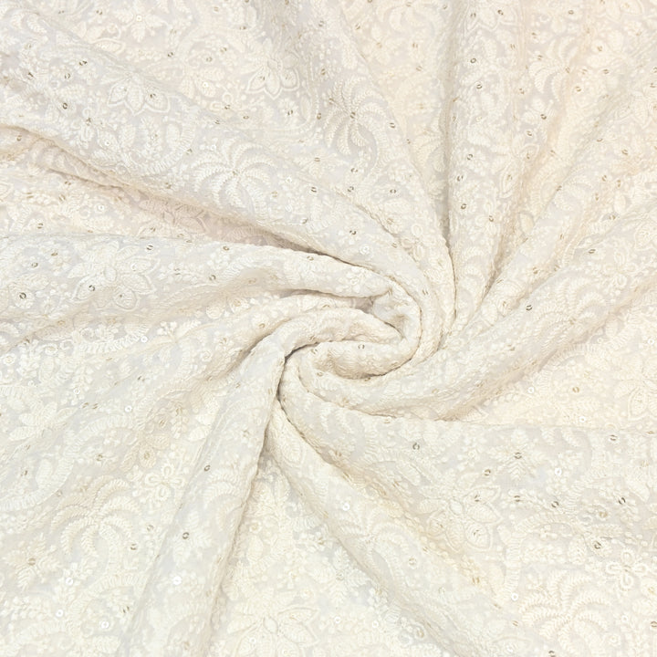 Dyeable Georgette Thread & Sequins Embroidery Fabric 44" – Elegant Designer Fabric ✨SCOR289