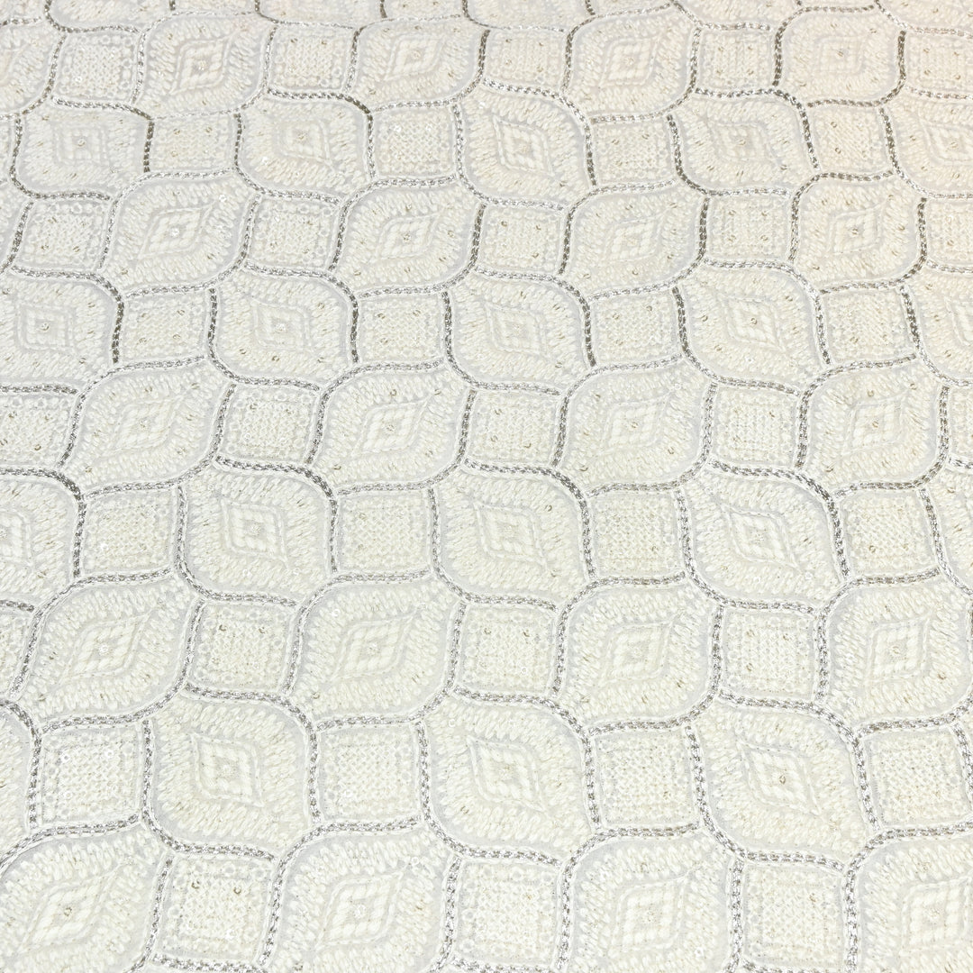 Dyeable Georgette Thread Zari & Sequins Embroidery Fabric – Elegant Designer Fabric ✨ SCOR287
