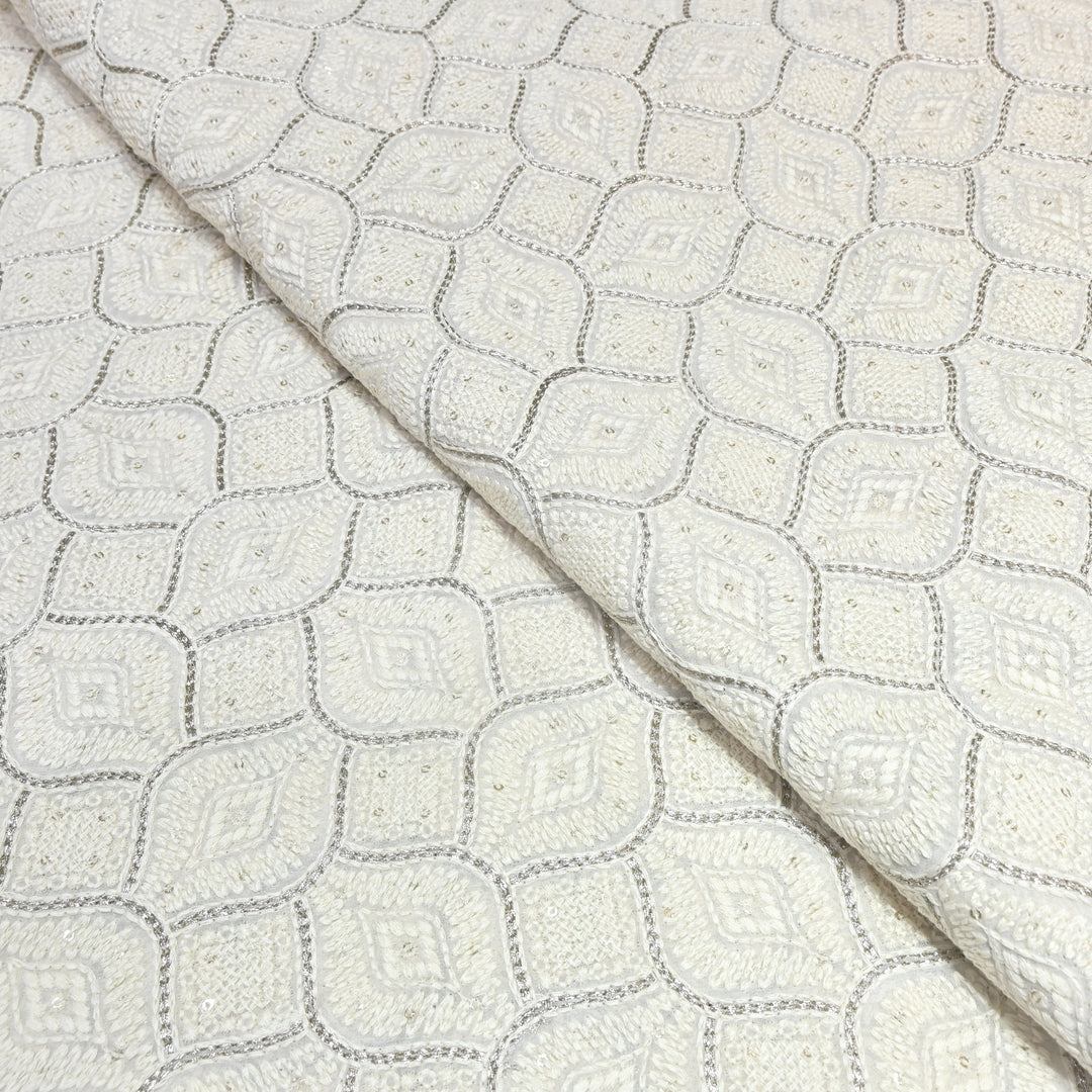 Dyeable Georgette Thread Zari & Sequins Embroidery Fabric – Elegant Designer Fabric ✨ SCOR287