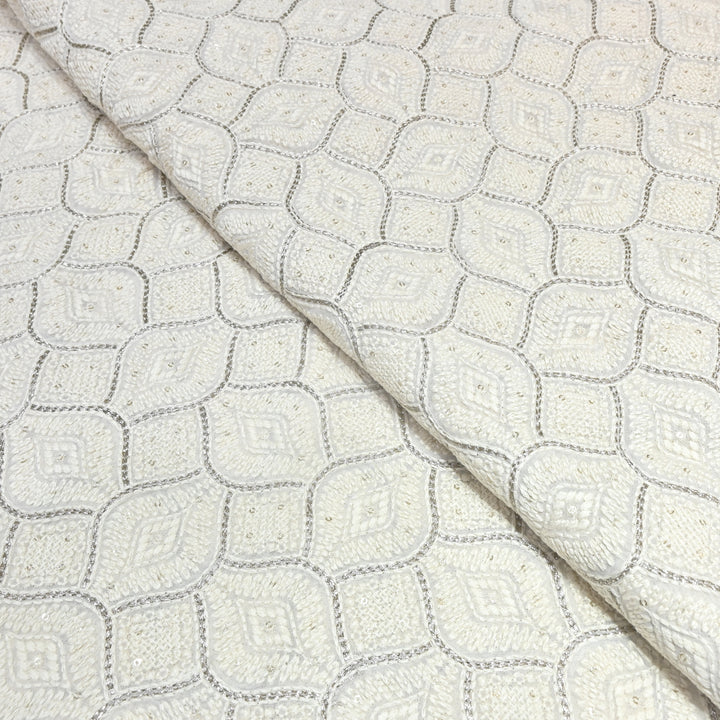Dyeable Georgette Thread Zari & Sequins Embroidery Fabric – Elegant Designer Fabric ✨ SCOR287