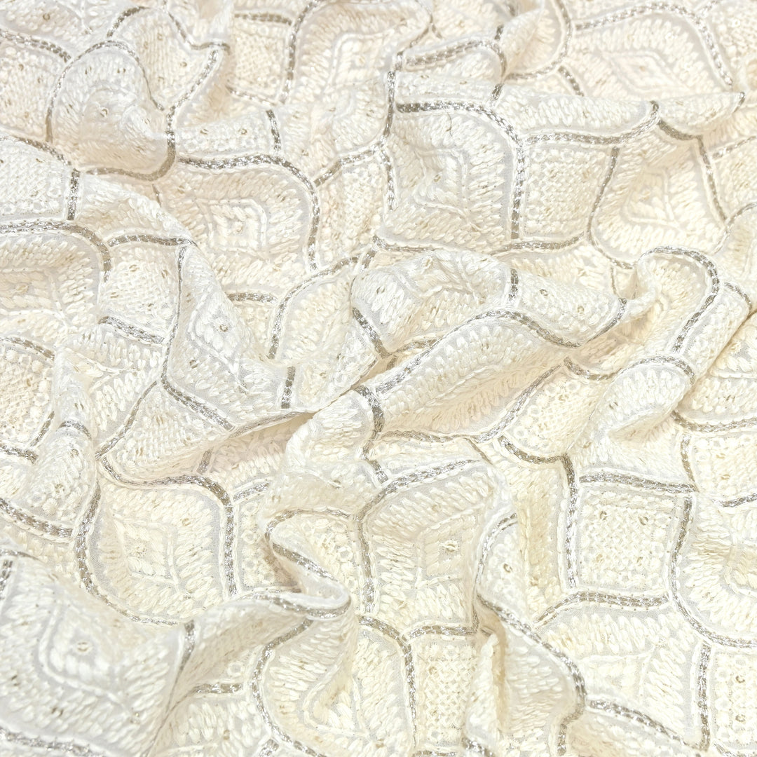 Dyeable Georgette Thread Zari & Sequins Embroidery Fabric – Elegant Designer Fabric ✨ SCOR287