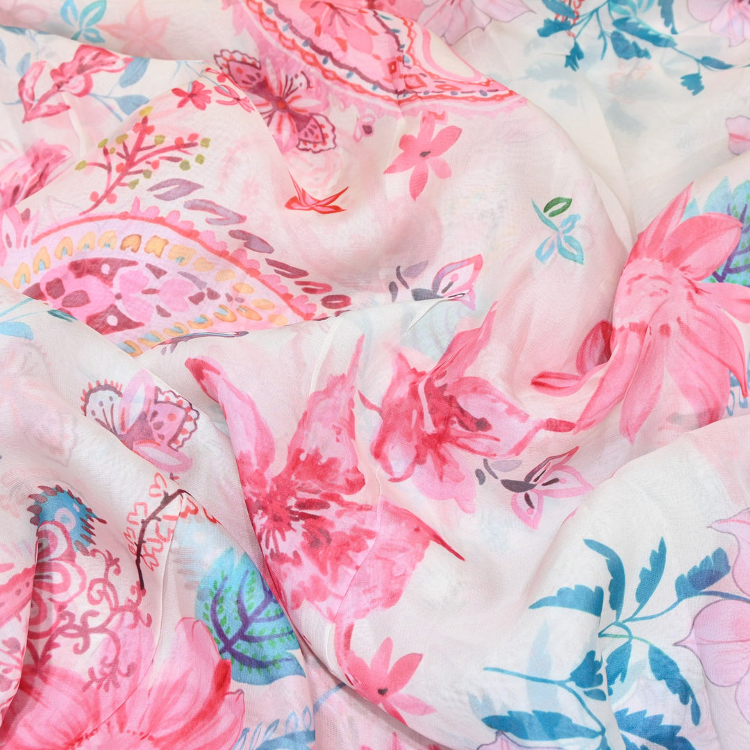 Premium Viscose Organza Digital Print Floral Designer Fabric 001665-5