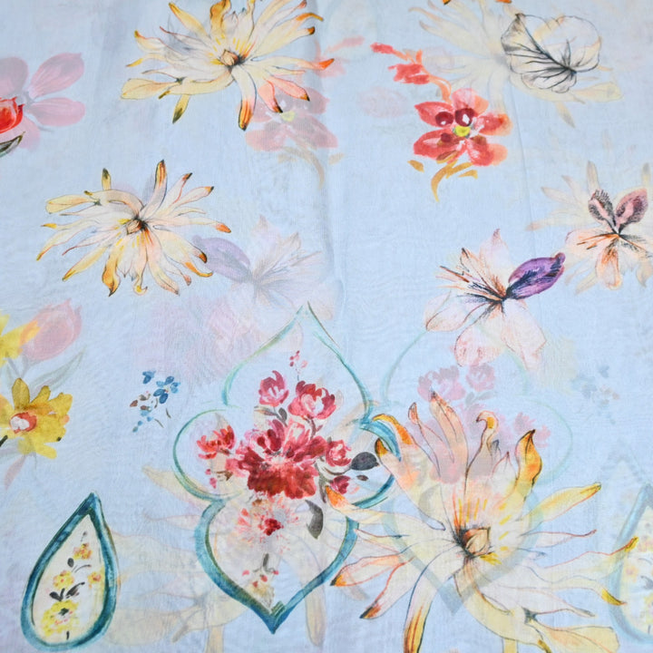 Premium Viscose Organza Digital Print Floral Designer Fabric 001665-6