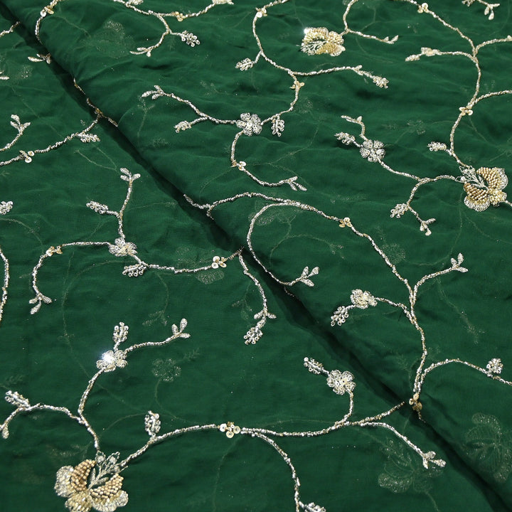 Premium Dyed Viscose Georgette Zari, Sequins & Moti Embroidery Fabric – Luxury Designer Fabric| V20895-1