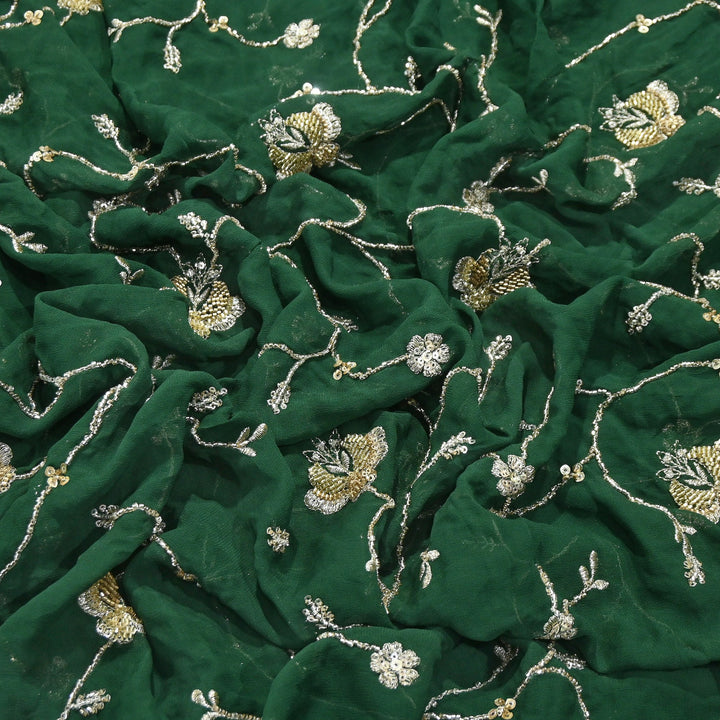 Premium Dyed Viscose Georgette Zari, Sequins & Moti Embroidery Fabric – Luxury Designer Fabric| V20895-1