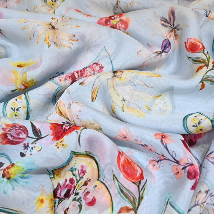 Premium Viscose Organza Digital Print Floral Designer Fabric 001665-6