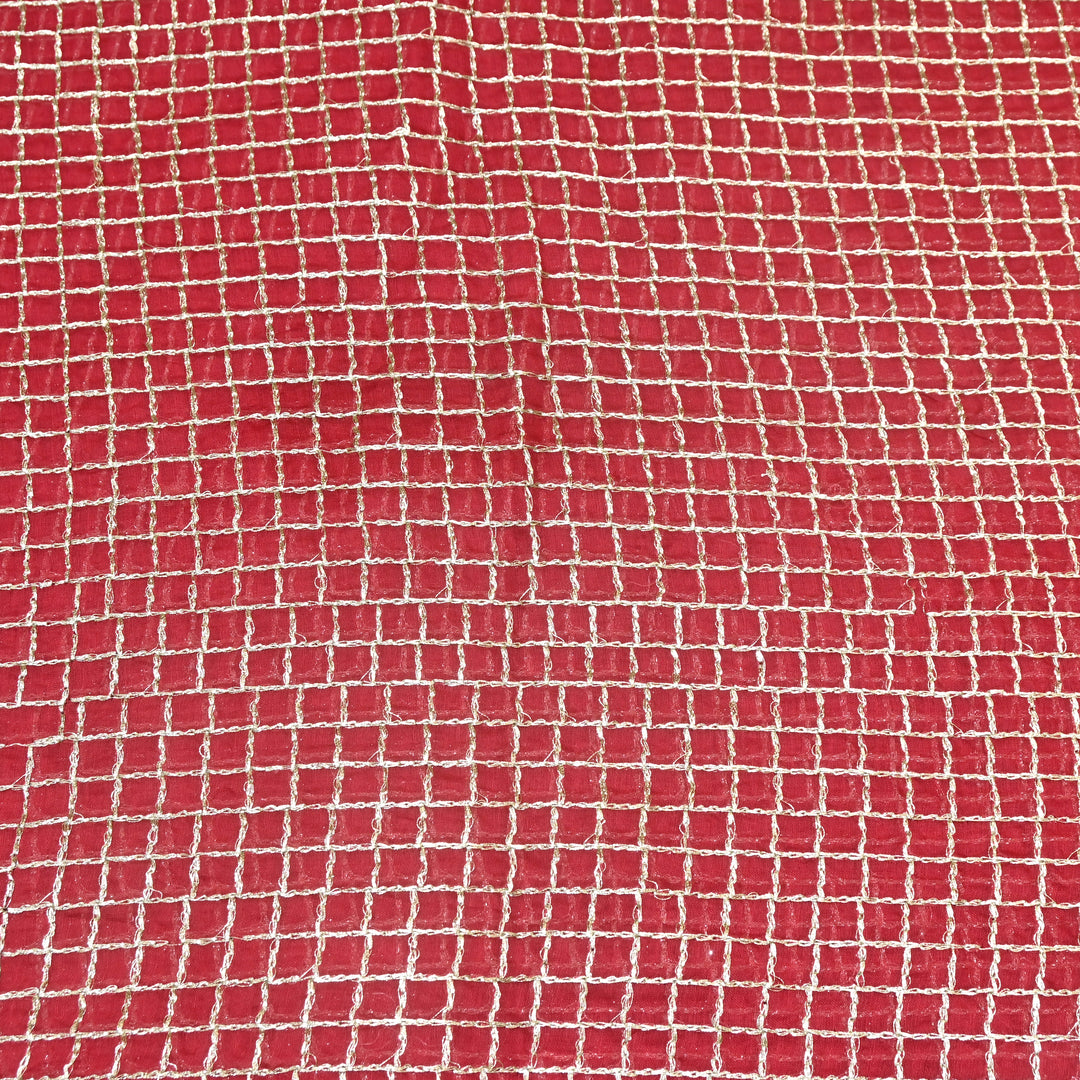 Red Color Mul Chanderi Zari Embroidery Fabric  – Designer Fabric ✨ – V10163B-4