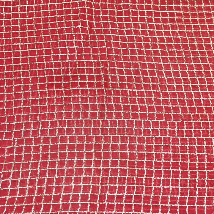 Red Color Mul Chanderi Zari Embroidery Fabric  – Designer Fabric ✨ – V10163B-4