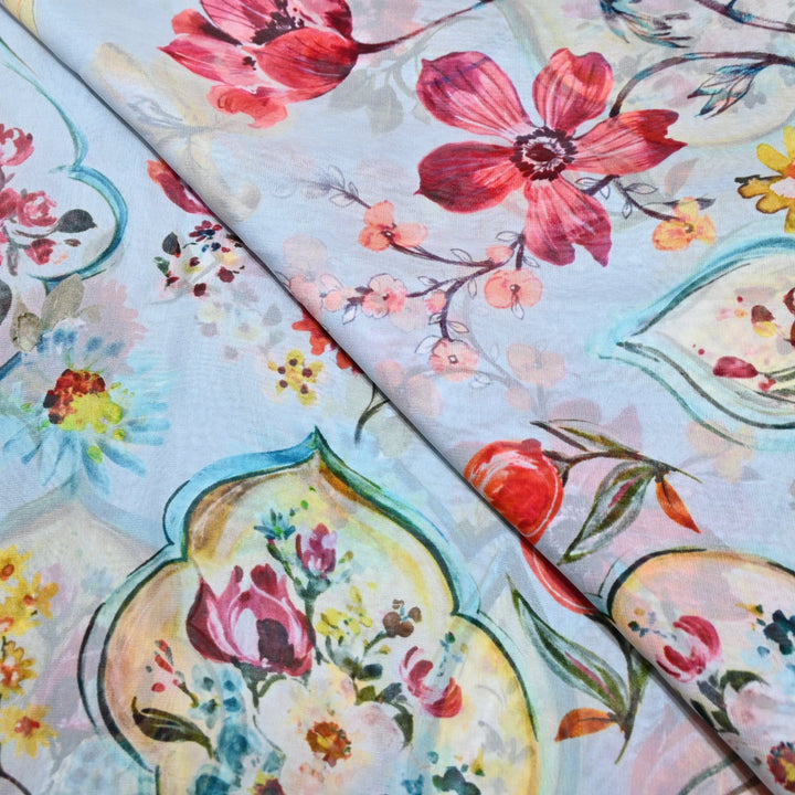 Premium Viscose Organza Digital Print Floral Designer Fabric 001665-6