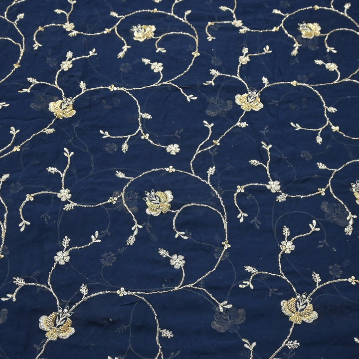 Premium Dyed Viscose Georgette Zari, Sequins & Moti Embroidery Fabric – Luxury Designer Fabric| V20895-3