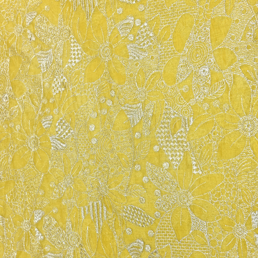 Yellow Color Mul Chanderi Zari Embroidery Fabric  – Designer Fabric ✨ – V10163B-3