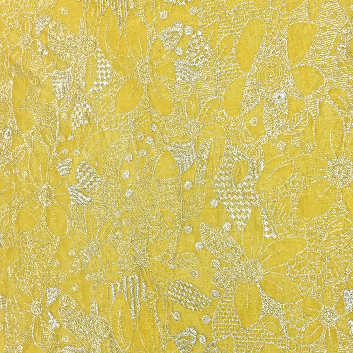 Yellow Color Mul Chanderi Zari Embroidery Fabric  – Designer Fabric ✨ – V10163B-3