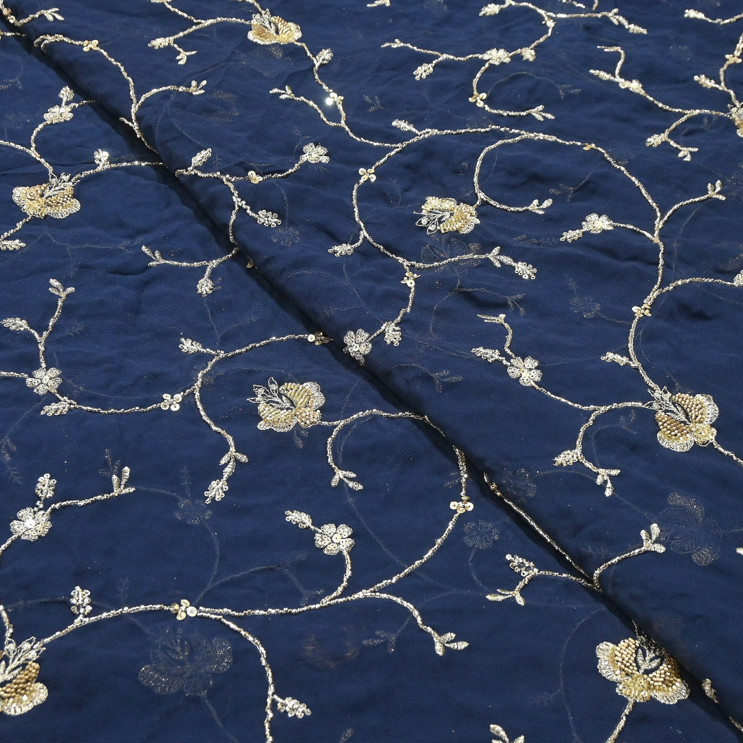 Premium Dyed Viscose Georgette Zari, Sequins & Moti Embroidery Fabric – Luxury Designer Fabric| V20895-3