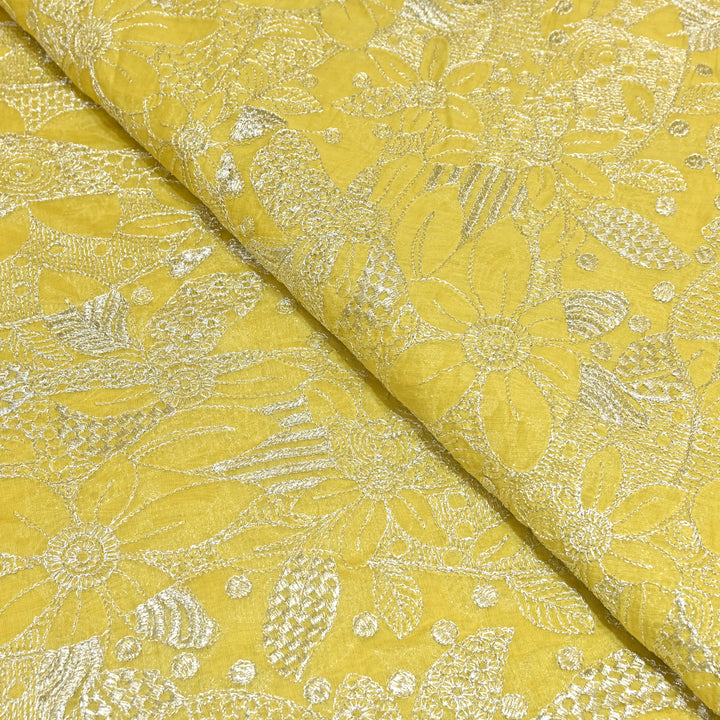 Yellow Color Mul Chanderi Zari Embroidery Fabric  – Designer Fabric ✨ – V10163B-3
