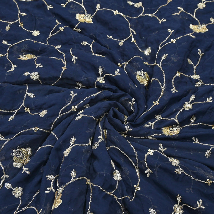 Premium Dyed Viscose Georgette Zari, Sequins & Moti Embroidery Fabric – Luxury Designer Fabric| V20895-3