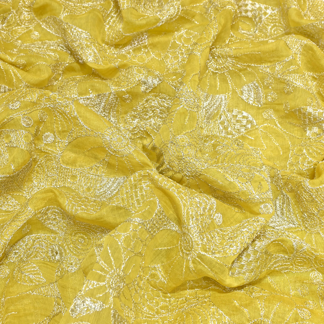 Yellow Color Mul Chanderi Zari Embroidery Fabric  – Designer Fabric ✨ – V10163B-3