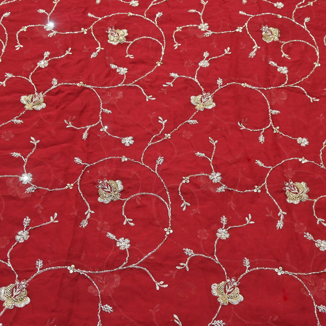Premium Dyed Viscose Georgette Zari, Sequins & Moti Embroidery Fabric – Luxury Designer Fabric| V20895-4