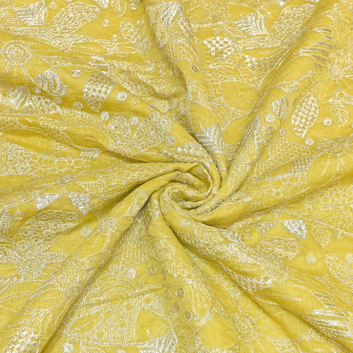 Yellow Color Mul Chanderi Zari Embroidery Fabric  – Designer Fabric ✨ – V10163B-3