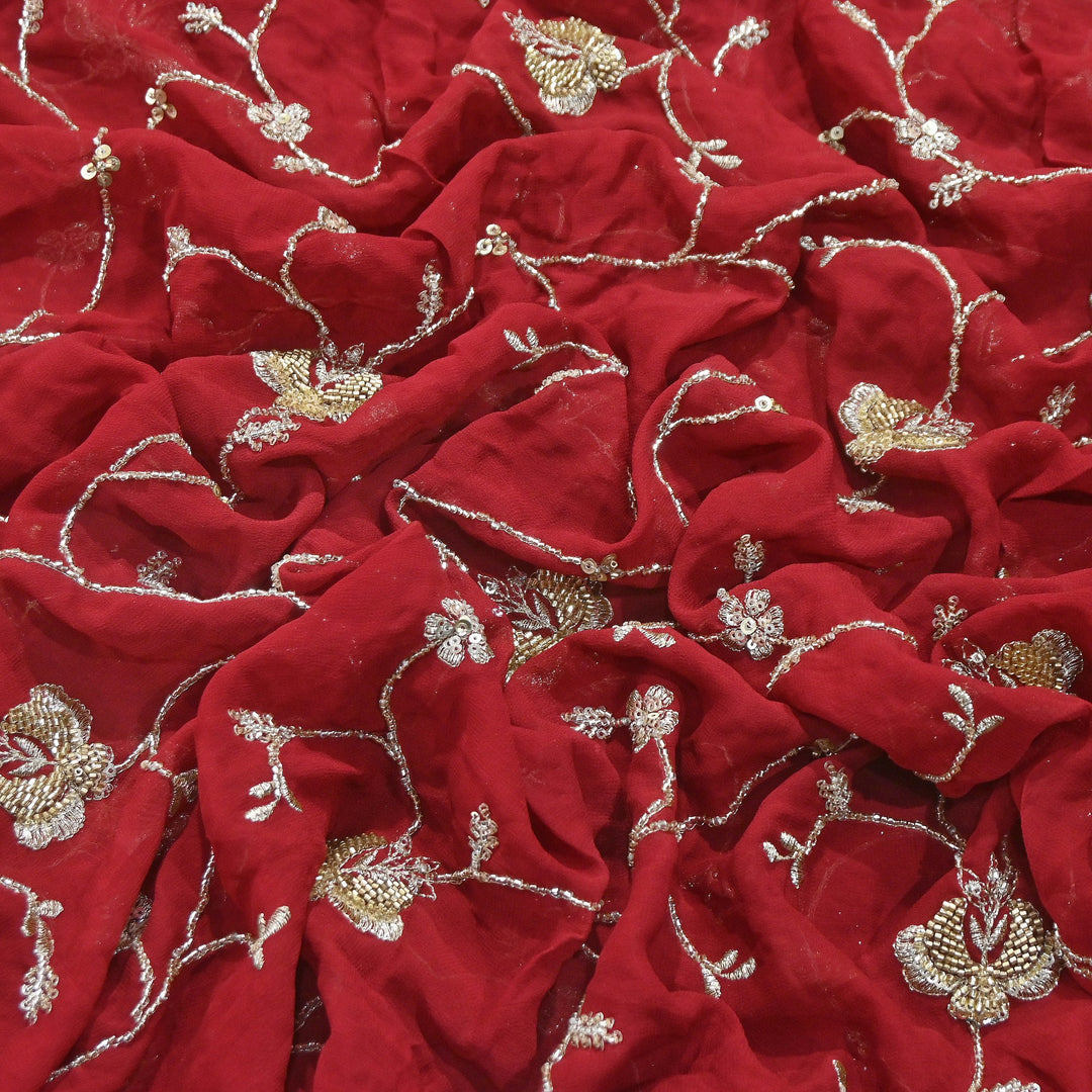 Premium Dyed Viscose Georgette Zari, Sequins & Moti Embroidery Fabric – Luxury Designer Fabric| V20895-4