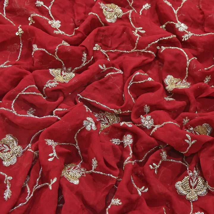 Premium Dyed Viscose Georgette Zari, Sequins & Moti Embroidery Fabric – Luxury Designer Fabric| V20895-4