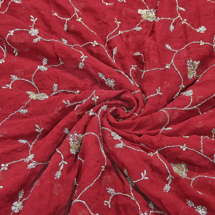 Premium Dyed Viscose Georgette Zari, Sequins & Moti Embroidery Fabric – Luxury Designer Fabric| V20895-4